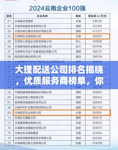 大理配送公司排名揭晓，优质服务商榜单，你的首选是哪家？