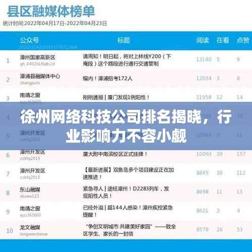徐州网络科技公司排名揭晓,行业影响力不容小觑