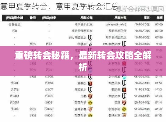 重磅转会秘籍，最新转会攻略全解析